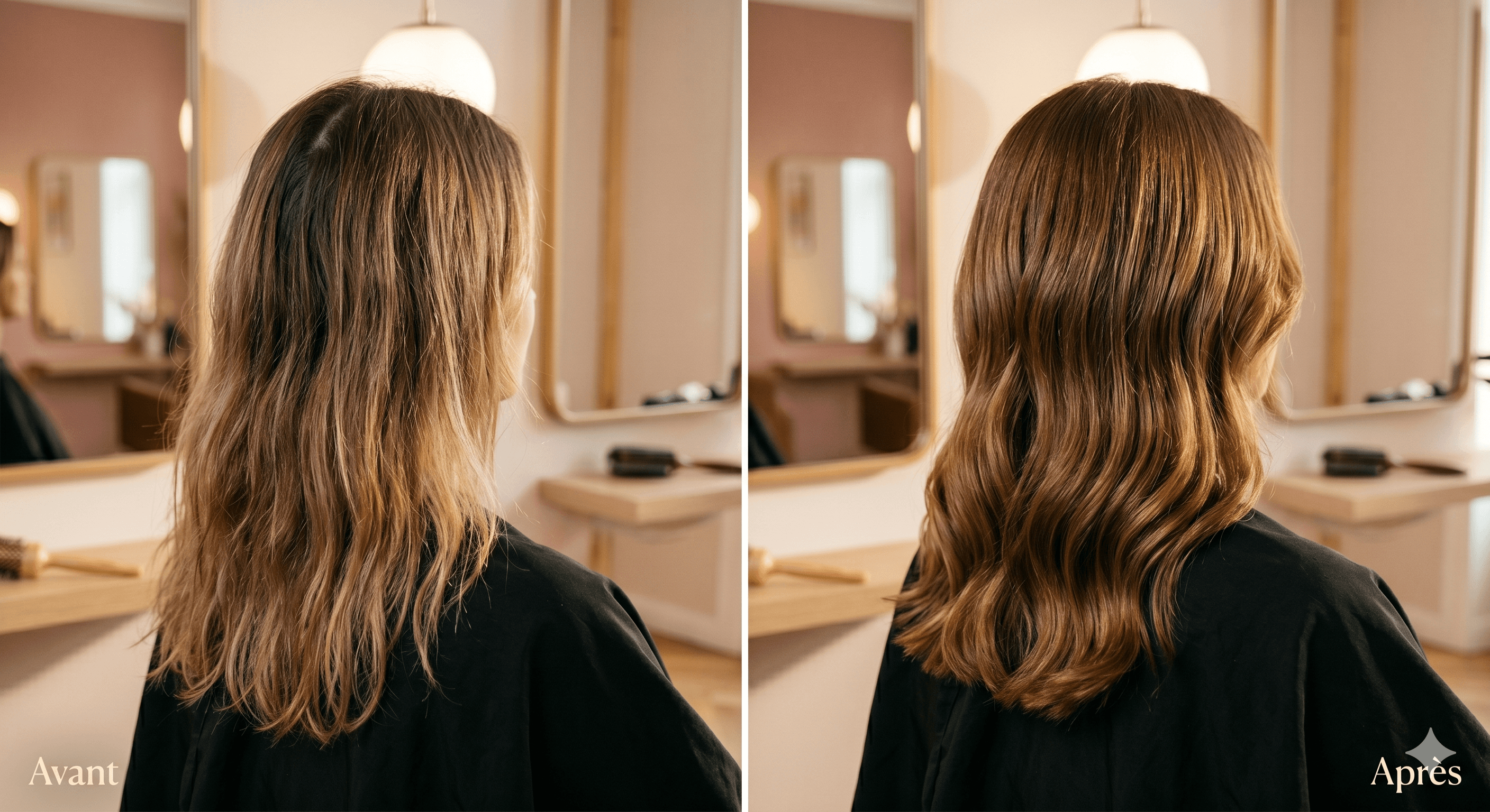 Avant et après coloration au Studio Émilie