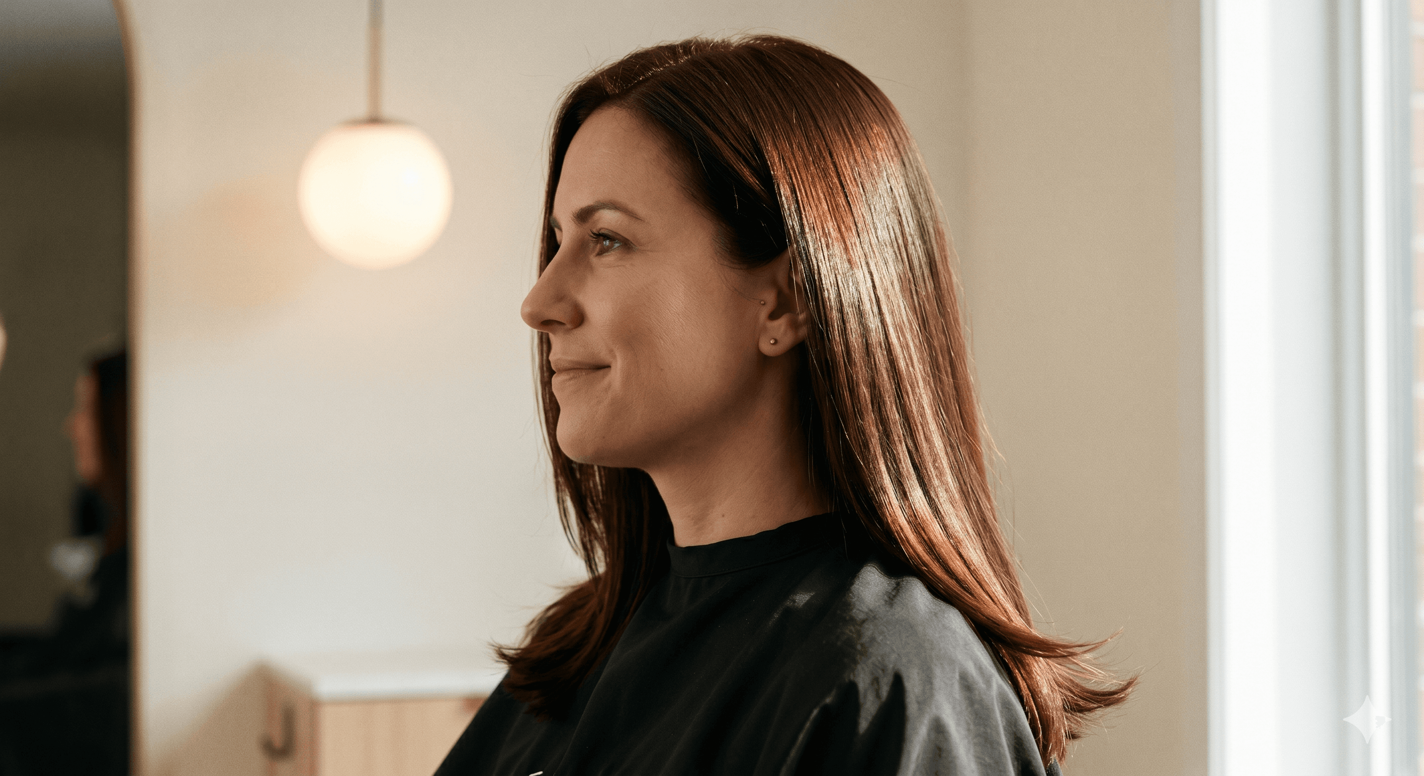 Coloration châtain chaud réalisée au Studio Émilie